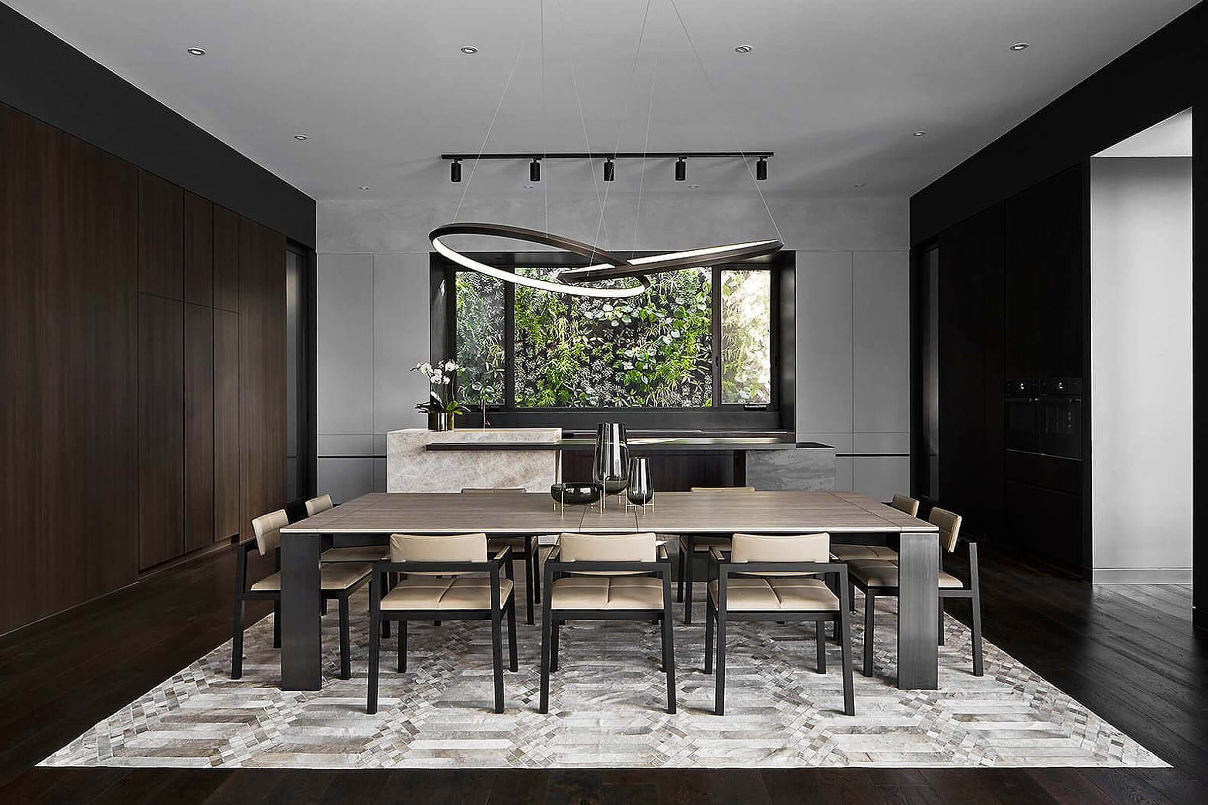 The heartbeat of this jaw dropping family home is the dining room featuring Australian Designer FrancoCrea's dinning set as centre stage