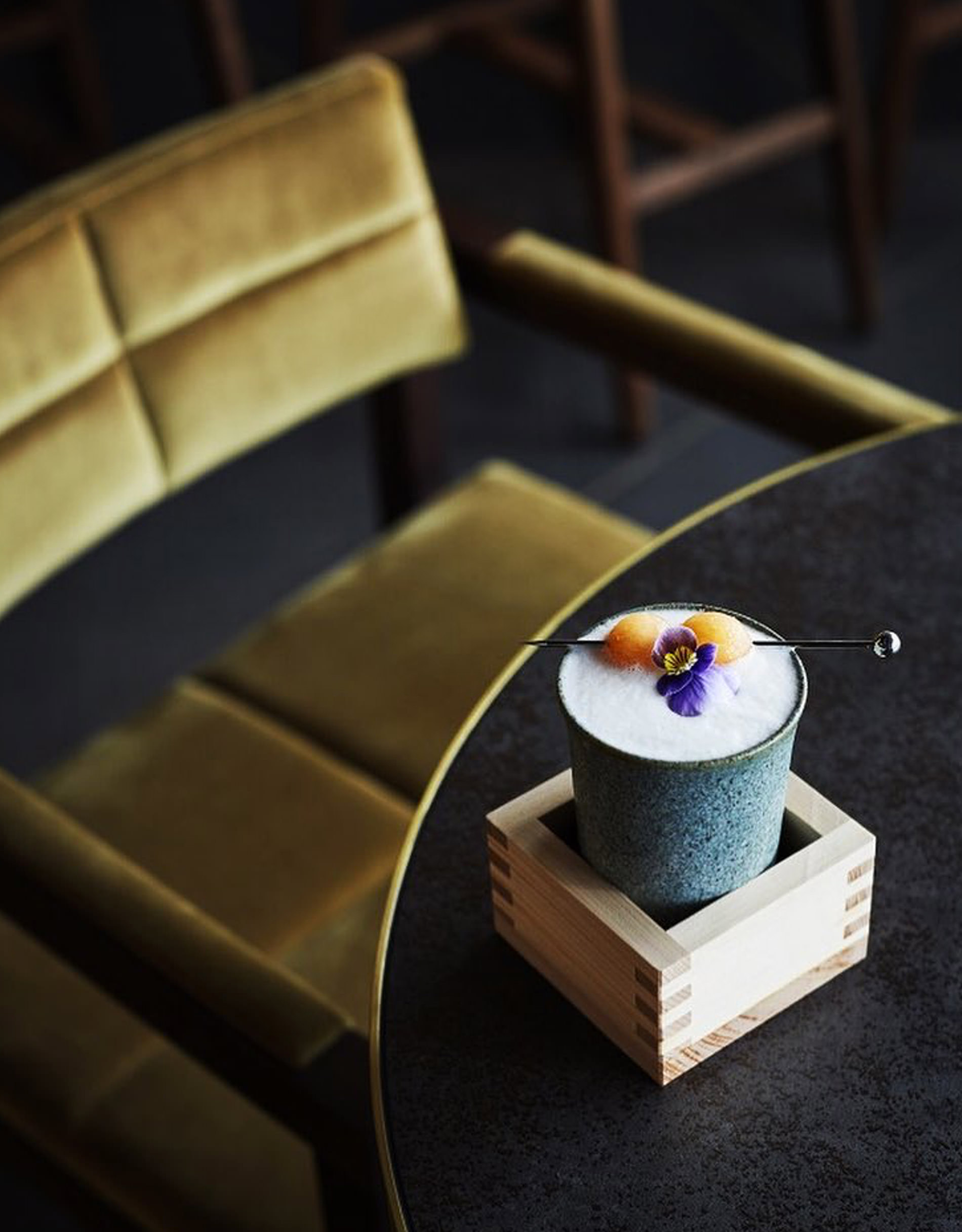 a good dose of velvet and luxury in every luxury dining chair by Australian designer FrancoCrea in this modern Japanese restaurant