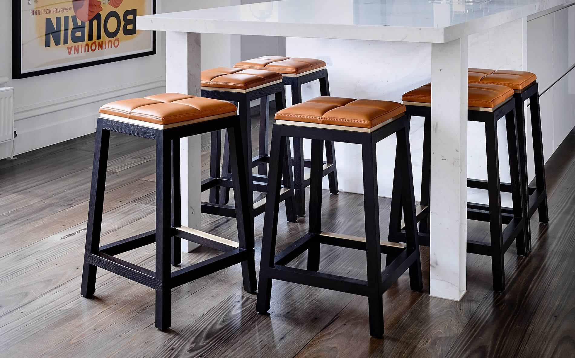 At first glance the subtle solid brass metal detail sparingly used on the designer stools for shadow line and footrest features catches your cleverly designed by Australian designer FrancoCrea