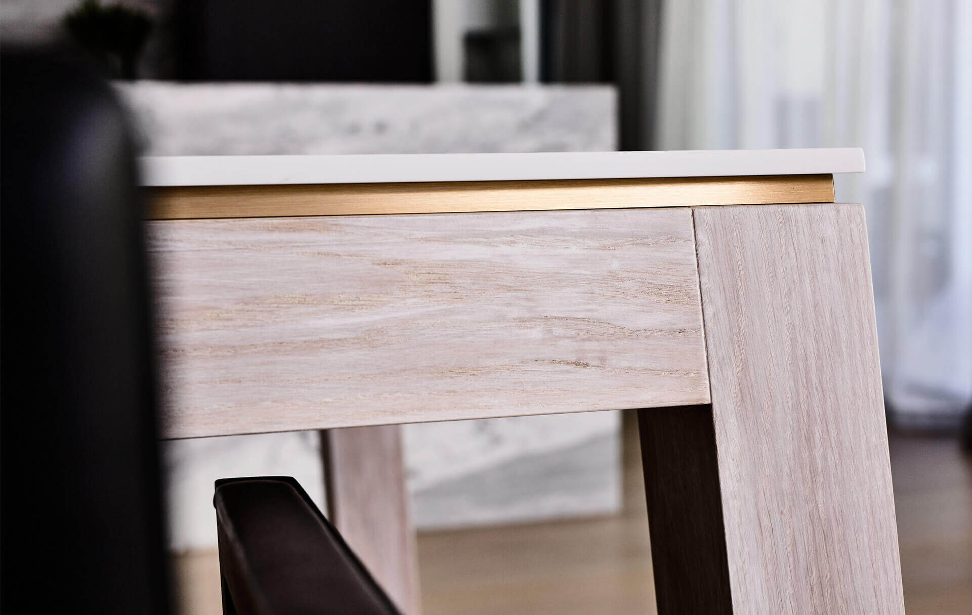 Sophisticated material palette is on show in this close up glimpse of Australian designer FrancoCrea's designer dining table