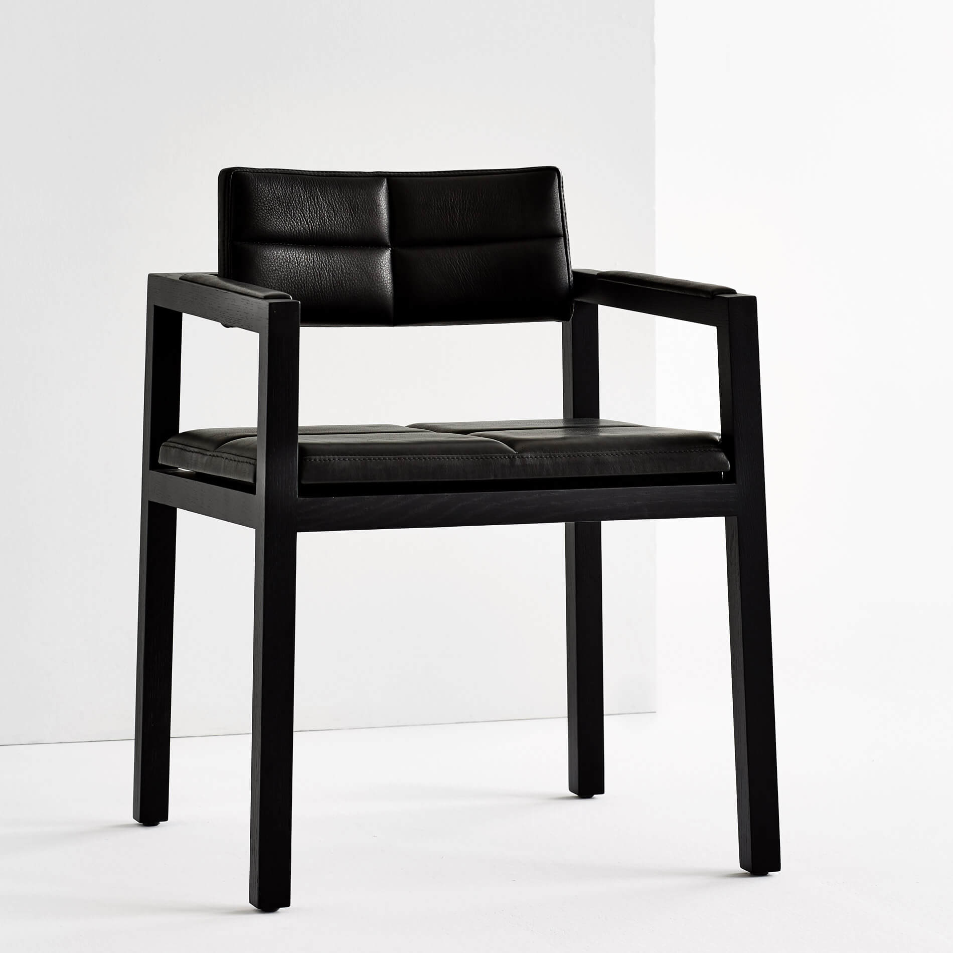 high end furniture Mila Armchair with black leather and black solid wood