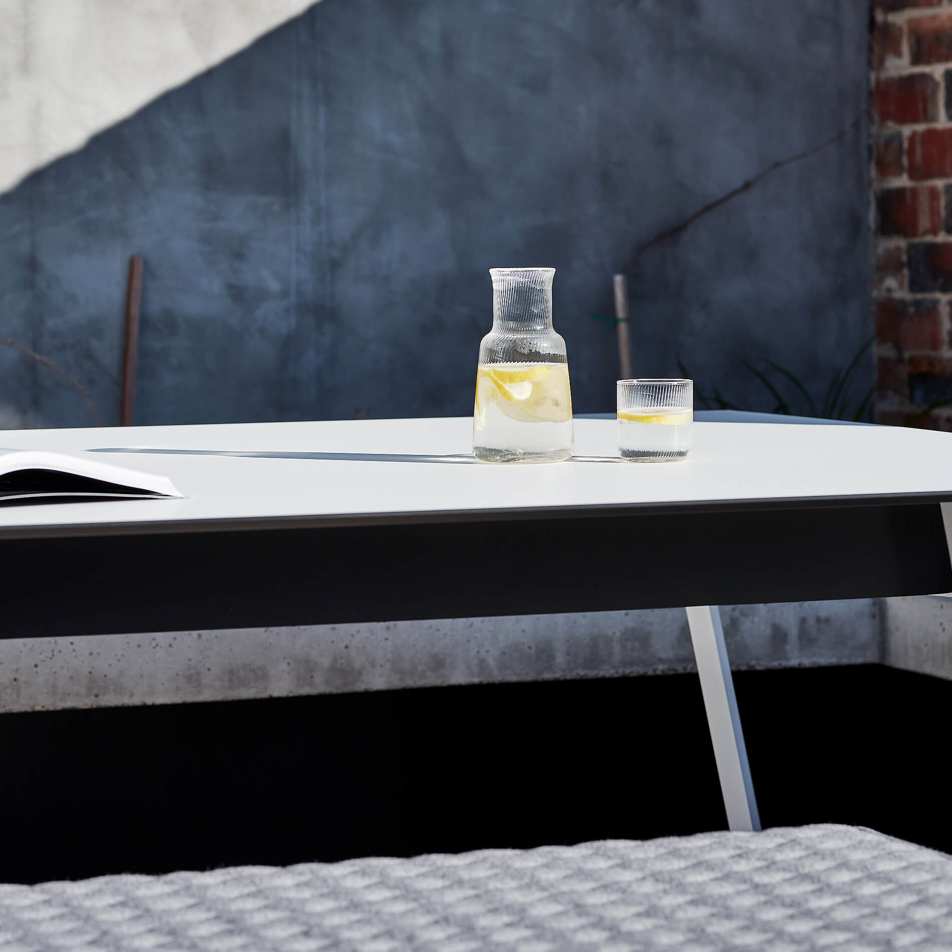 Refreshing home made lemonade greets you as you sit at this designer outdoor table by Australian designer FrancoCrea in the stunning new patio area